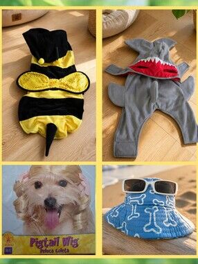 ๐ฃ Bundle 4 ๐พ Pet Costumes Bumble Bee๐ L Shark๐ L Beach Hat ๐ Blonde Wig M/L